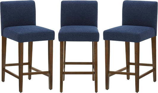 CHITA Counter Height Bar Stools Set of 3, 27" H Seat Height Upholstered Barstools, Fabric in Midnight Blue