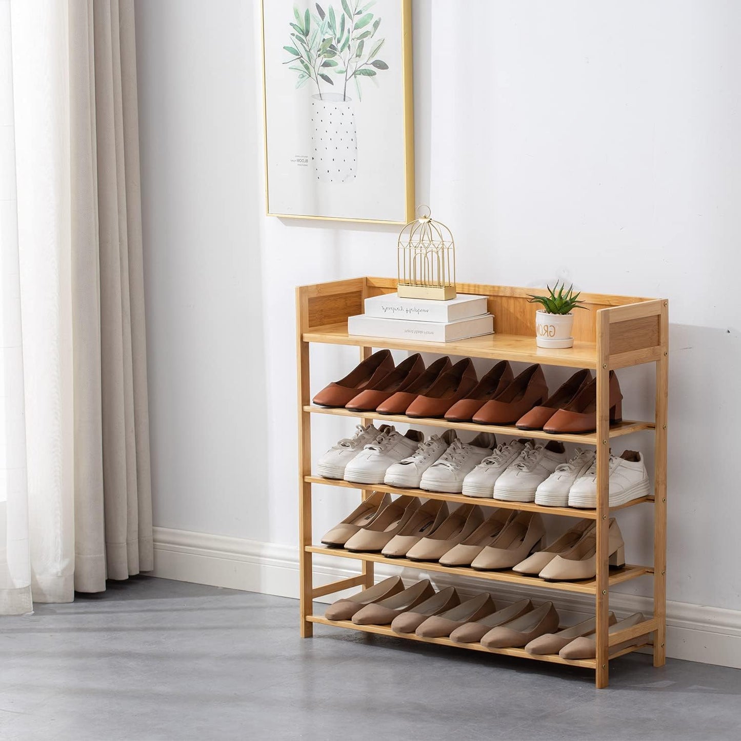Bamboo Shoe Rack Organizer, 5 Tier Shoe Shelf Storage Organizer, for Entryway, Hallway, and Closet (Nature-31.5)