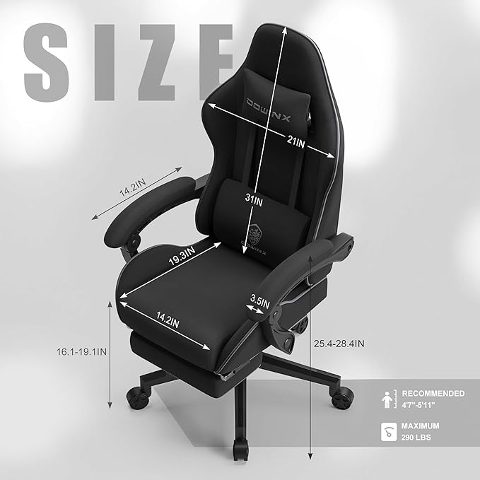 Dowinx Gaming Chair with Pocket Spring Cushion, Computer Office Game Chair, Linkage Armrests and Footrest, High Back Ergonomic Computer Chair with Lumbar Support Task Chair with Footrest(Black)