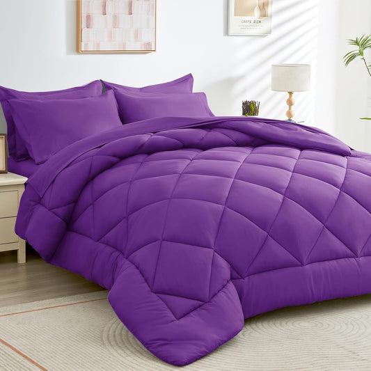 HEVUMYI Purple Twin-XL Comforter Set - 5-Piece All Season Bed in a Bag Twin-XL, Ultra Soft Bedding Set with Comforter, Flat Sheet, Fitted Sheet, Pillowcases, Pillow Shams