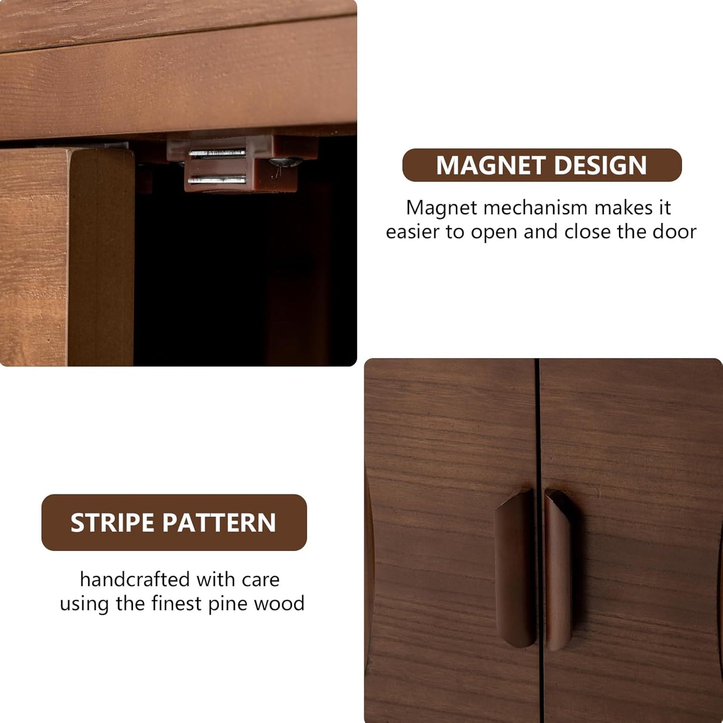 COSIEST Set of 2 30" Storage Sideboards with Doors, Accent Cabinets with Magnetic Push-to-Open Doors, Brown Line Pattern, Entryway Console for Living Room, Kitchen, Hallway