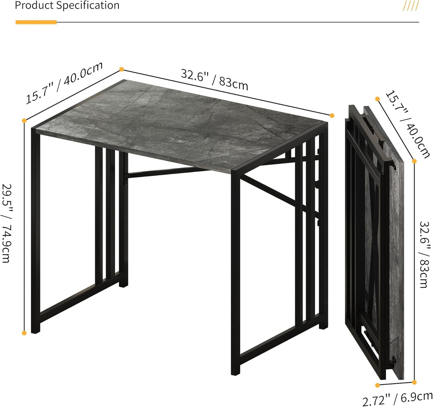 Small Folding Computer Desk 32 inch, Writing Gaming Computer Desk for Small Spaces, No Assembly Required Office Desk, Grey