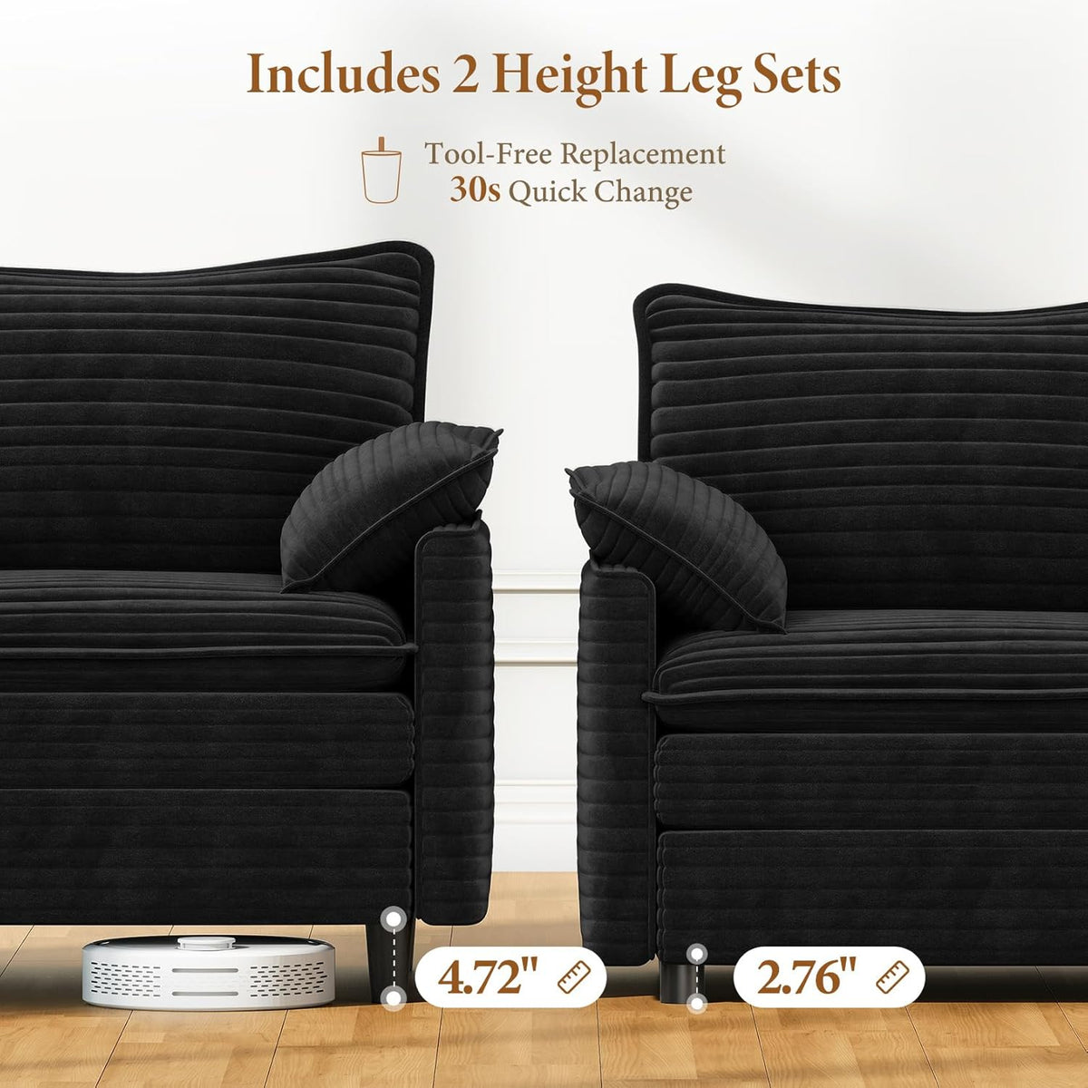 Vesgantti 142" U Shaped Sectional Couch, Comfy Cloud Modular Sectional Sofa with 2 Ottoman Deep Seat Corduroy Modern Cloud Sofa, Modular Sofas for Living Room, Bedroom and Apartment, Black