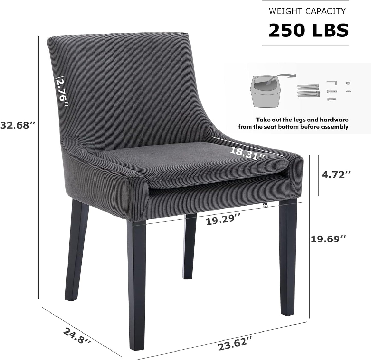 COLAMY Modern Dining Chairs Set of 4, Upholstered Corduroy Accent Side Leisure Chairs with Mid Back and Wood Legs for Living Room/Dining Room-Grey