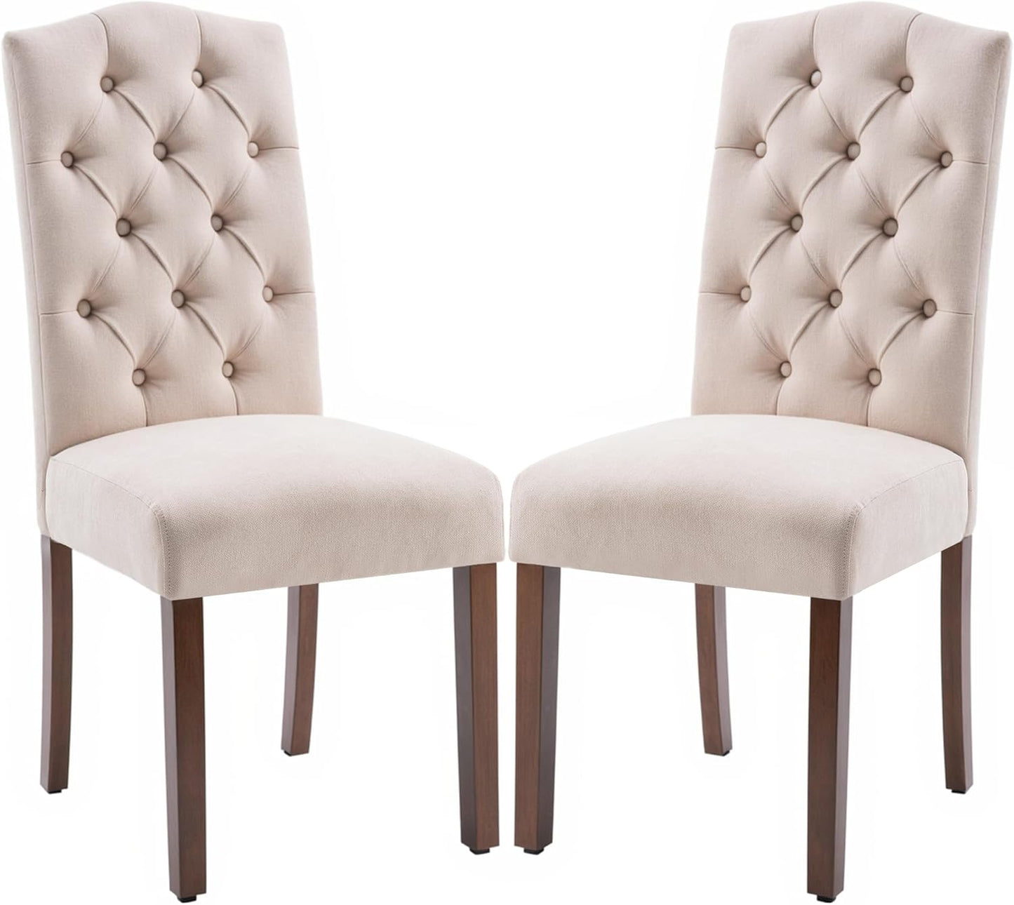 Tufted Upholstered Parsons Dining Chair Set Fabric Diner Accent Stylish Modern Kitchen Living Room with Button Sturdy Solid Wood Legs