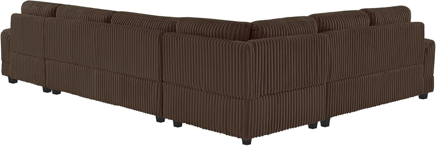 129" Oversized U Shaped Modular Sectional Sofa Couch for Living Room 7 Seater Plush Corduroy Upholstered Large Sofa Deep Seat Cloud Couch with Extra Wide Chaise Lounge and Detachable Thick Cushions