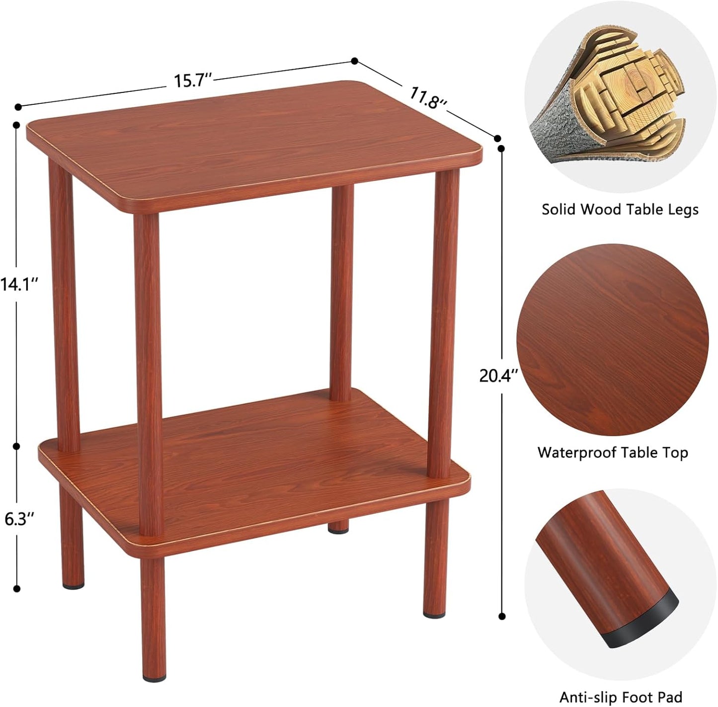 Apicizon 2 Tier End Table, Small Side Table with Solid Wood Legs, Boho Bedside Table with Storage Shelf, Nightstand for Small Spaces, Bedroom, Living Room, Entryway, Easy Assembly, Vintage Brown
