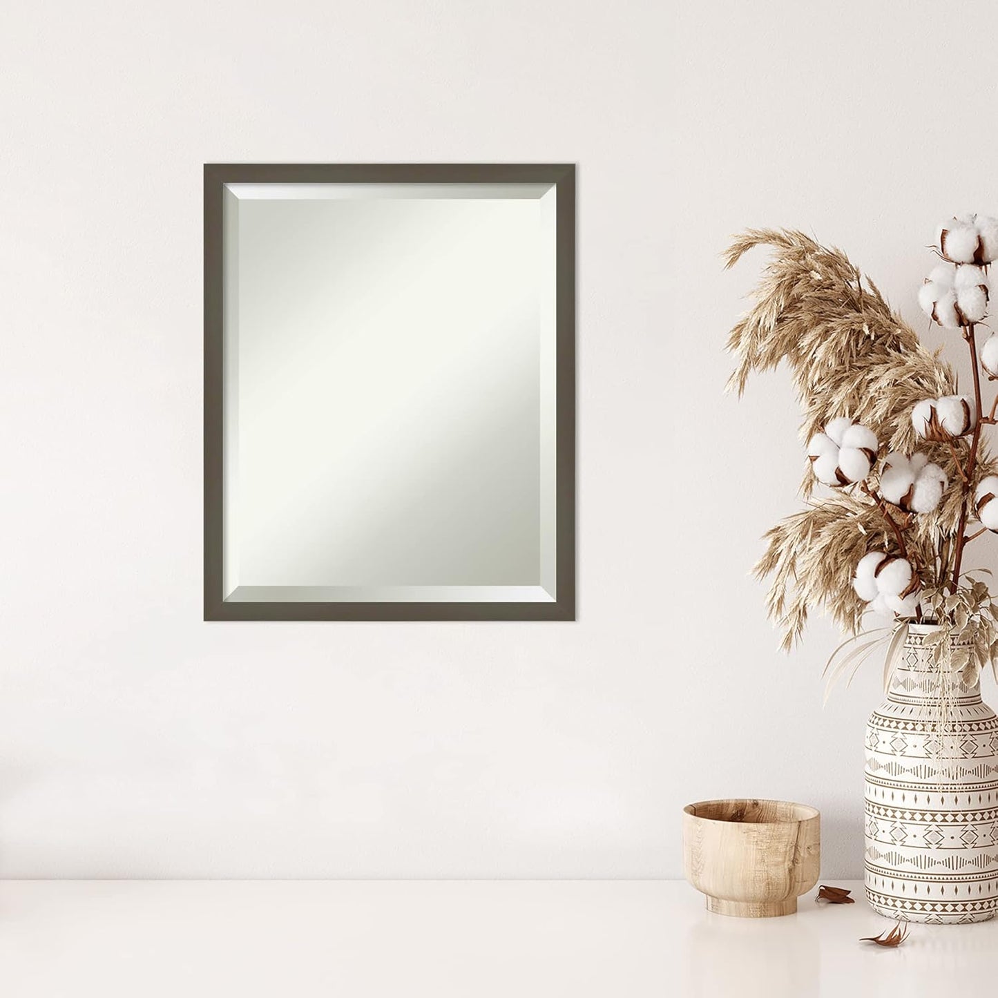 Amanti Art Grey Wall Mirror 21x17 Svelte Clay Grey Rectangle Bathroom Mirror for Wall Decor Living Room, Small Modern Wood Frame, Hangs Horizonally and Vertically, Bathroom Decor, Beveled Edge