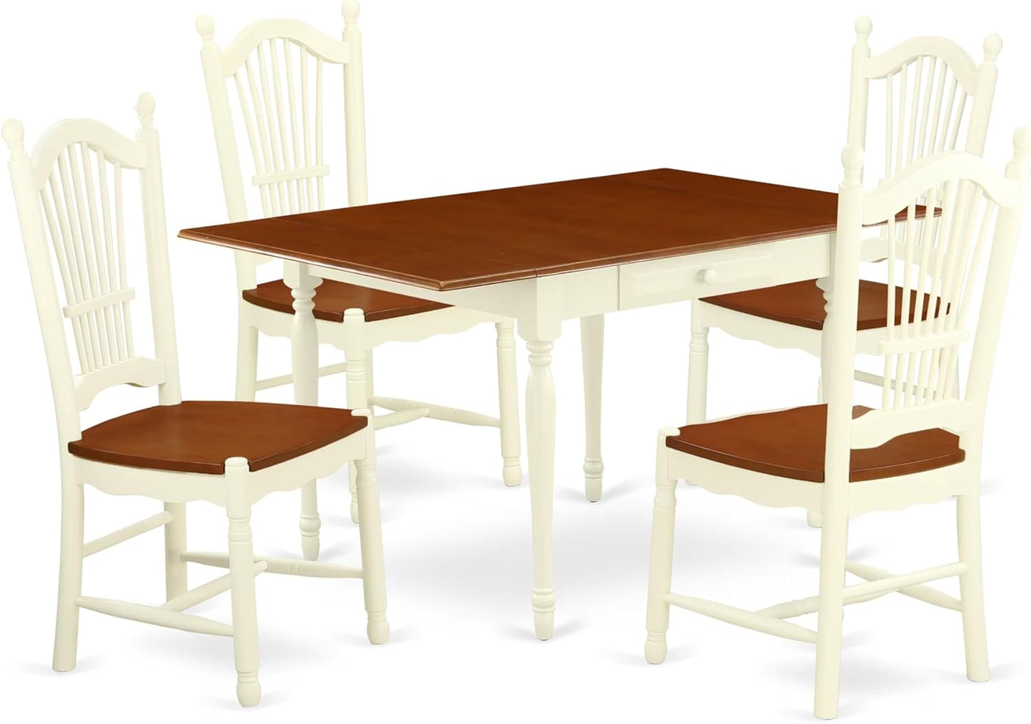 East West Furniture MZDO5-WHI-W 5 Piece Dining Room Furniture Set Includes a Rectangle Kitchen Table with Dropleaf and 4 Dining Chairs, 36x54 Inch, Buttermilk & Cherry