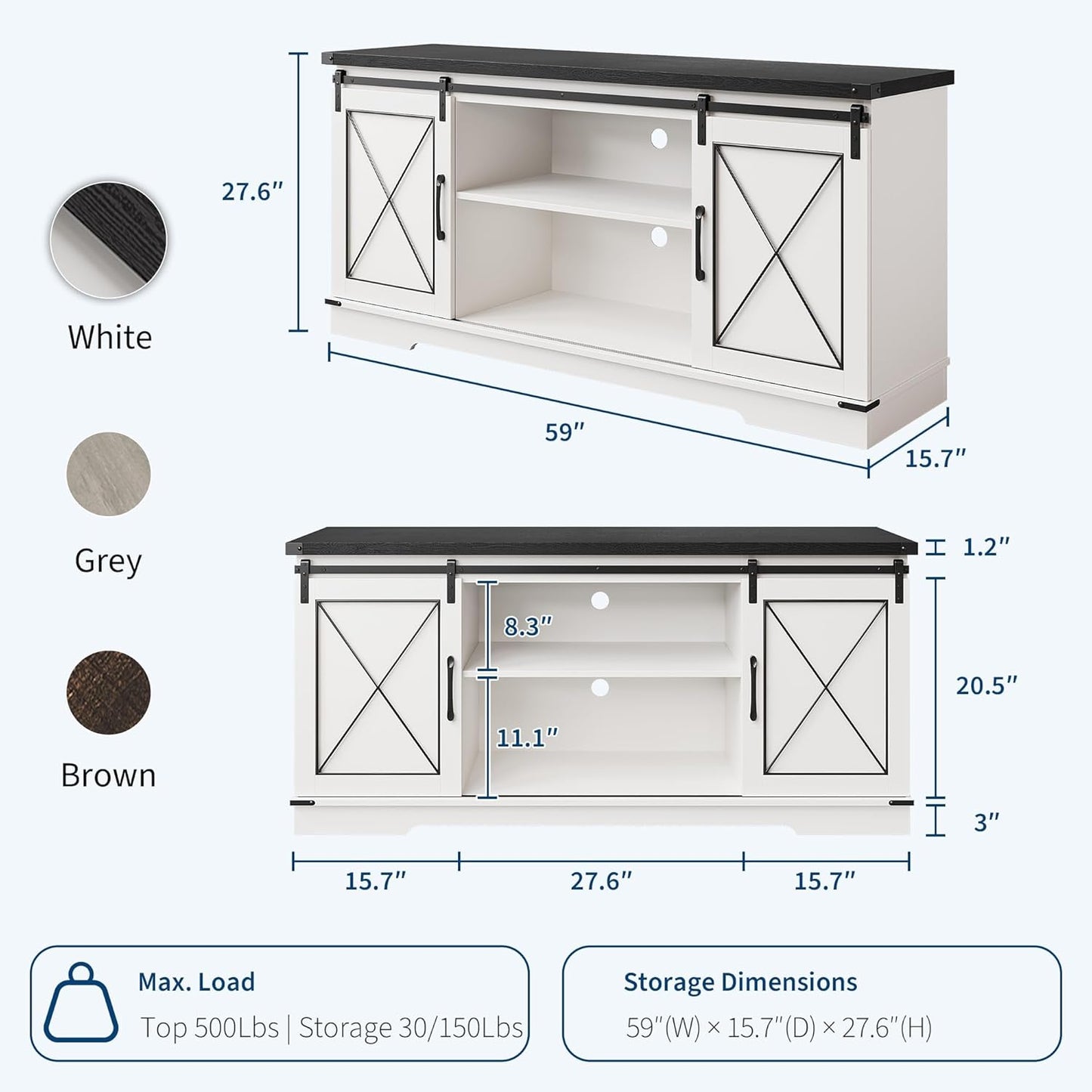 GAOMON Farmhouse 59" TV Stand Up to 65 Inches, Mid Century Modern TV Entertainment Center with Storage Cabinets & Open Shelves, Wood TV Cabinet for Living Room, White