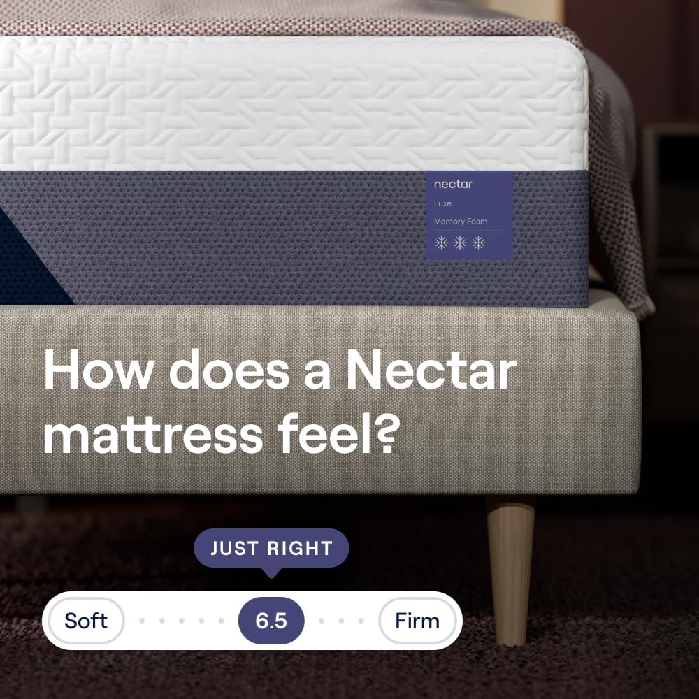 Nectar Luxe Full Adjustable Base & 14” Mattress (New Version) - Head & Foot Incline - Medium Firm Memory Foam - Cooling Upgrade - 3 Massage Settings - 365-Night Mattress Trial & Forever Warranty