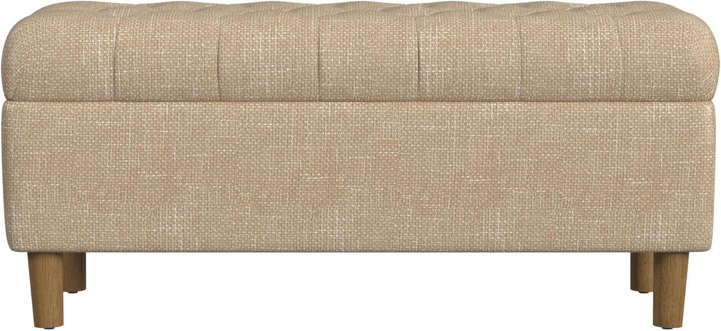 HomePop Home Decor | Tufted Ainsley Button Storage Ottoman Bench with Hinged Lid | Ottoman Bench with Storage for Living Room & Bedroom, Light Tan Textured Solid