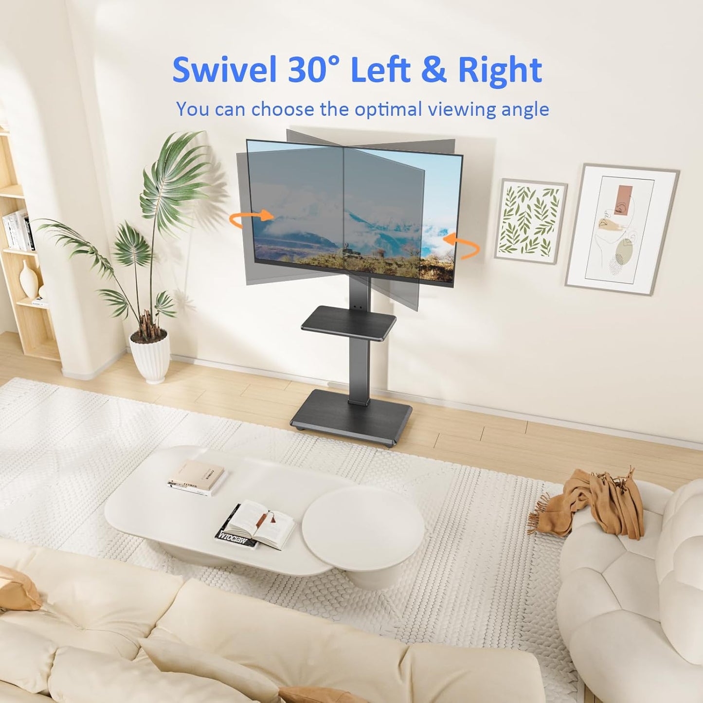 Rolling TV Stand, Mobile TV Cart for 32-75 Inch TVs up to 110 lbs, 18 Adjustable Heights, TV Floor Stand with Swivel Mount & Shelf, Max VESA 600x400mm, TV Stand on Wheels for Bedroom, Office, Outdoor