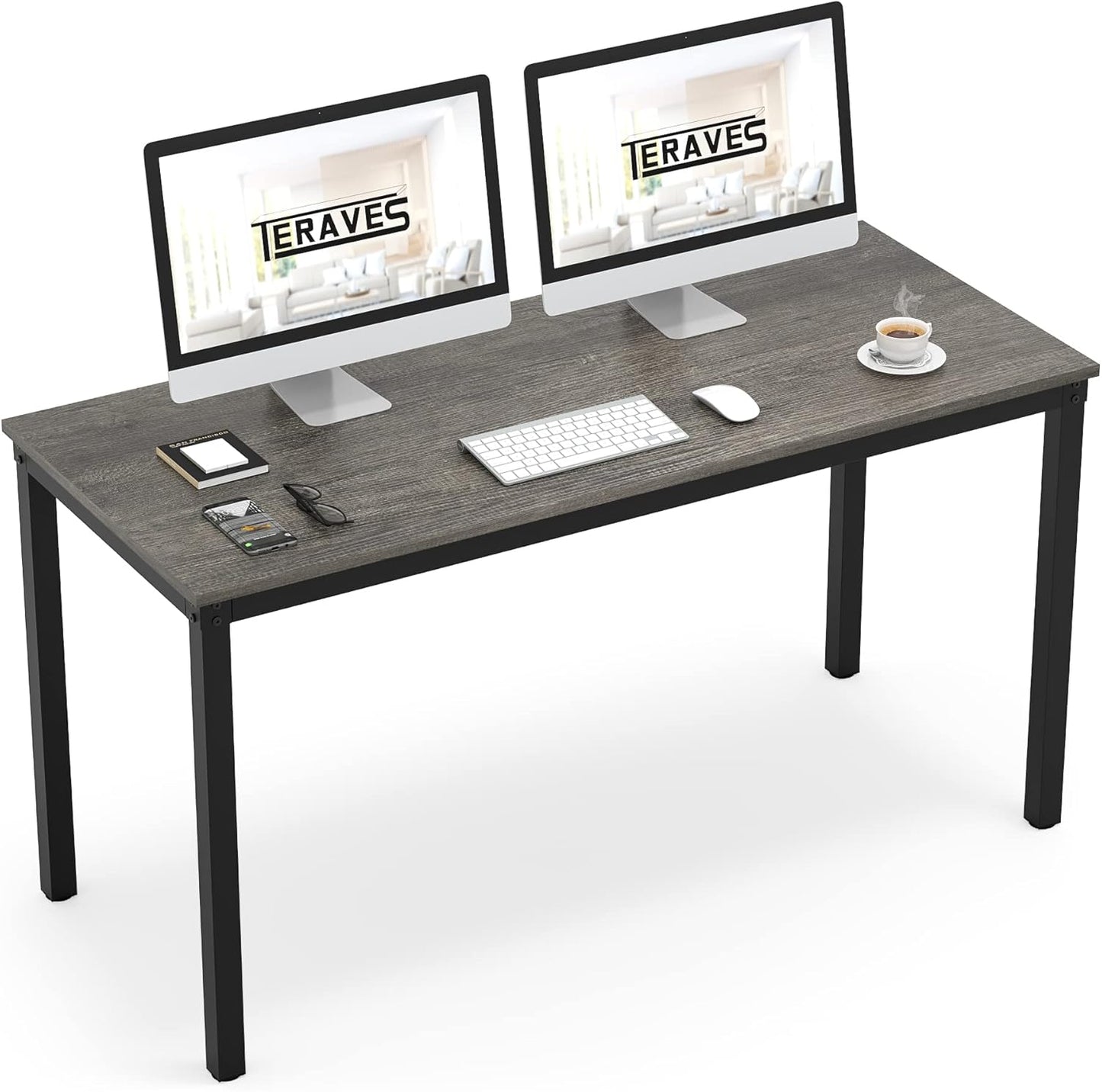Teraves Computer Desk/Dining Table Office Desk Sturdy Writing Workstation for Home Office (55.11“, Black Oak)
