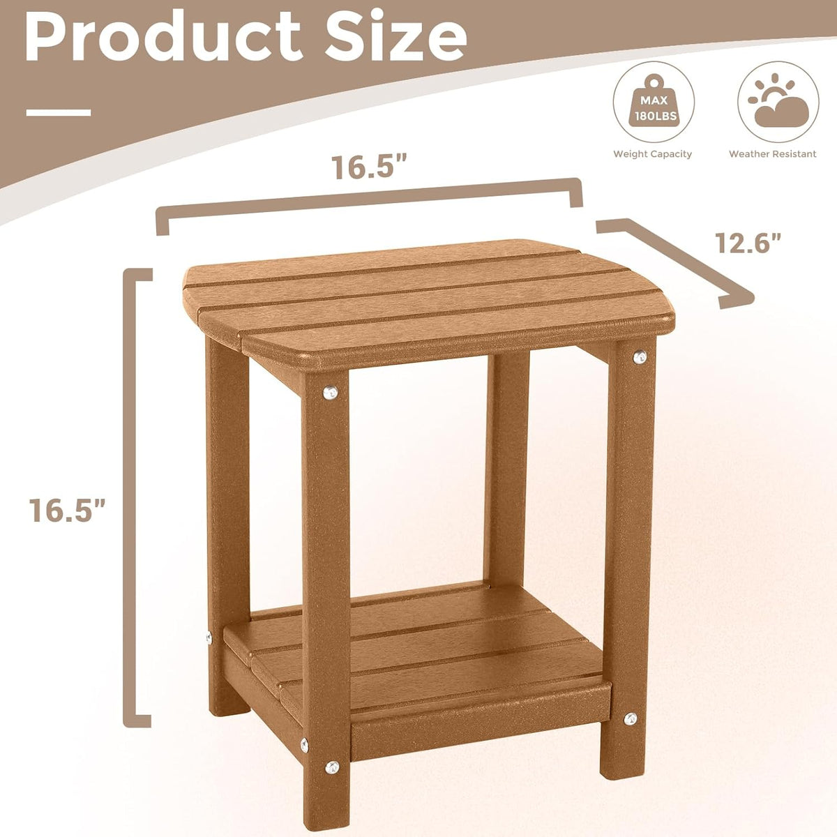 Adirondack Square Outdoor Side Table,2-Tier Storage Patio Side Table, HDPE End Tables for Backyard Pool Porch Garden Lawn BrownRed