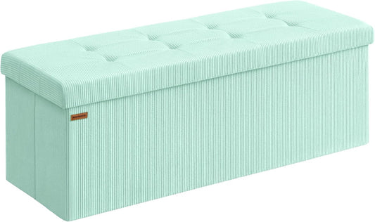 SONGMICS MAZIE Collection - Storage Ottoman Bench, Foldable Foot Rest, 15 x 43 x 15 Inches, End of Bed Bench, Storage Chest, Load 660 lb, Living Room, Bedroom, Entryway, Moonlight Green ULSF604C01