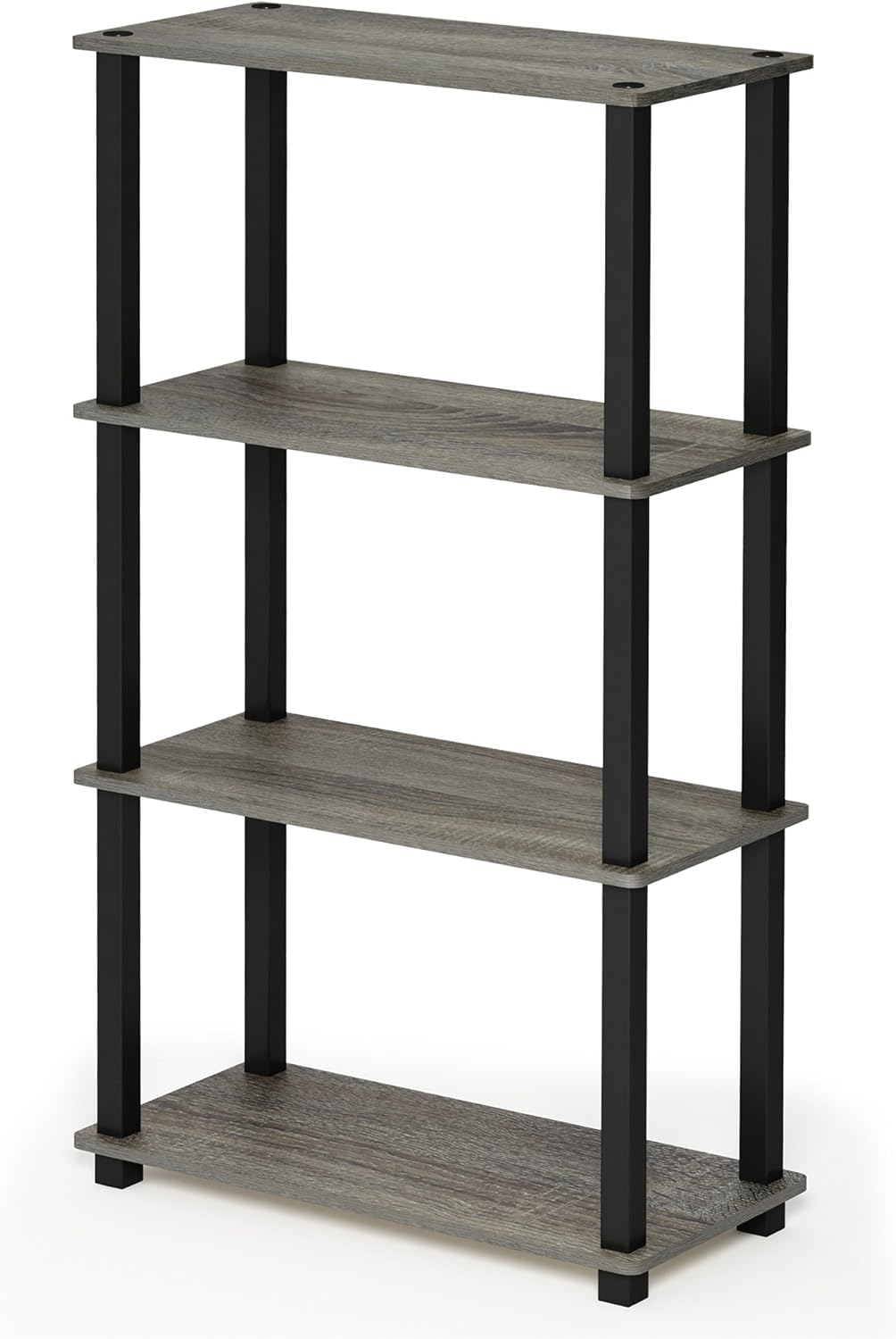 Furinno Turn-N-Tube 4-Tier Multipurpose Shelf Display Rack, Square Tube, French Oak Grey/Black