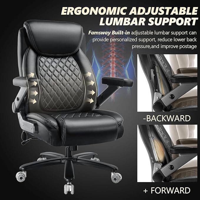 700LBS Large Heavy Duty Office Chair with 5D Flip Arms, Comfy Big and Tall Executive Office Desk Chair with Pocket Spring Cushion, High Back Computer Chair with Lumbar Support,Dual Rubber Wheel