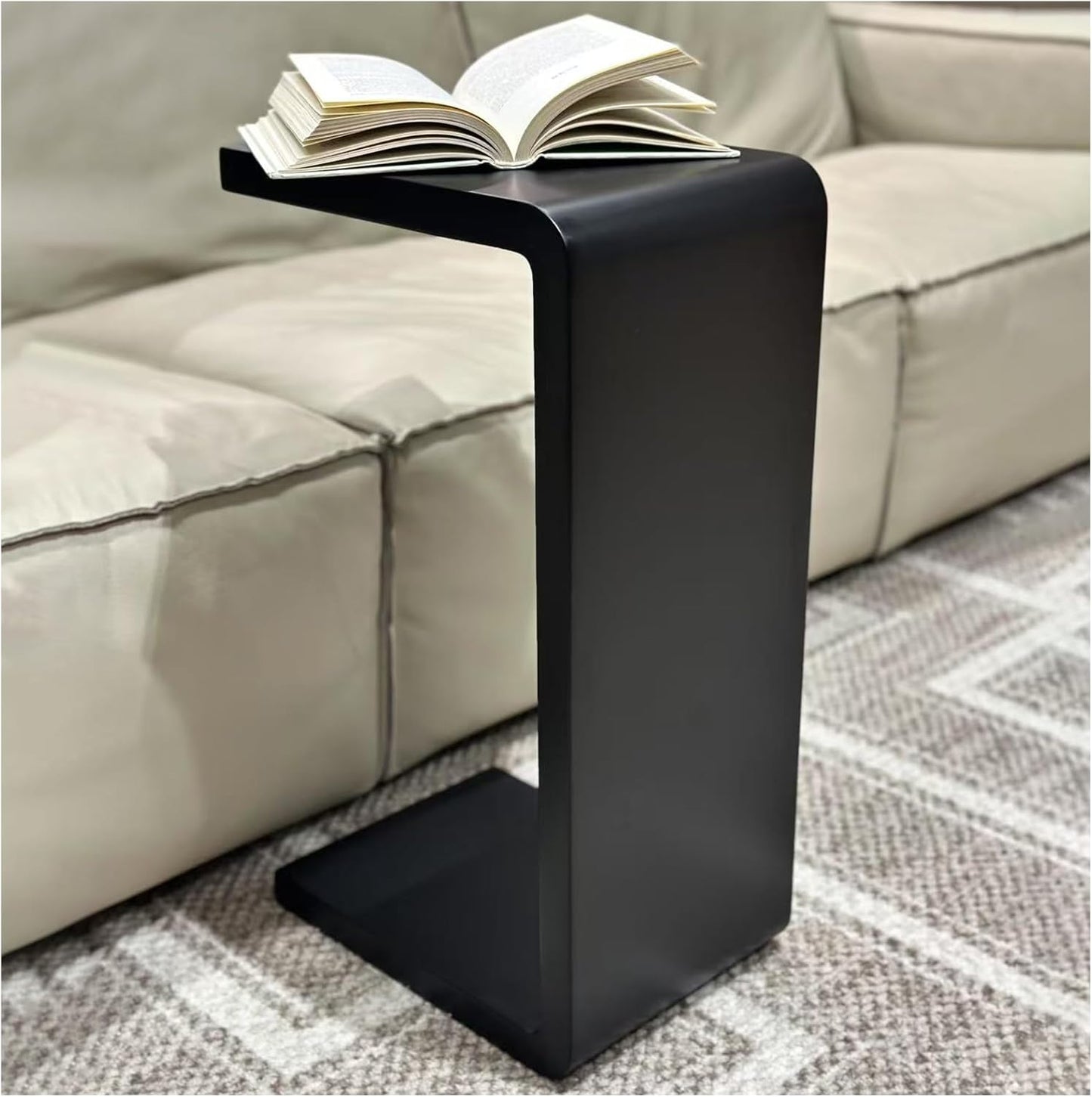 C Shaped End Table, Solid Wood C Side Table for Couch Sofa and Bed, Sofa Tables That Slide Under for Space Saving, Small Snack C Tables for Living Room Bedroom (H 24.4″ - Black, 1)