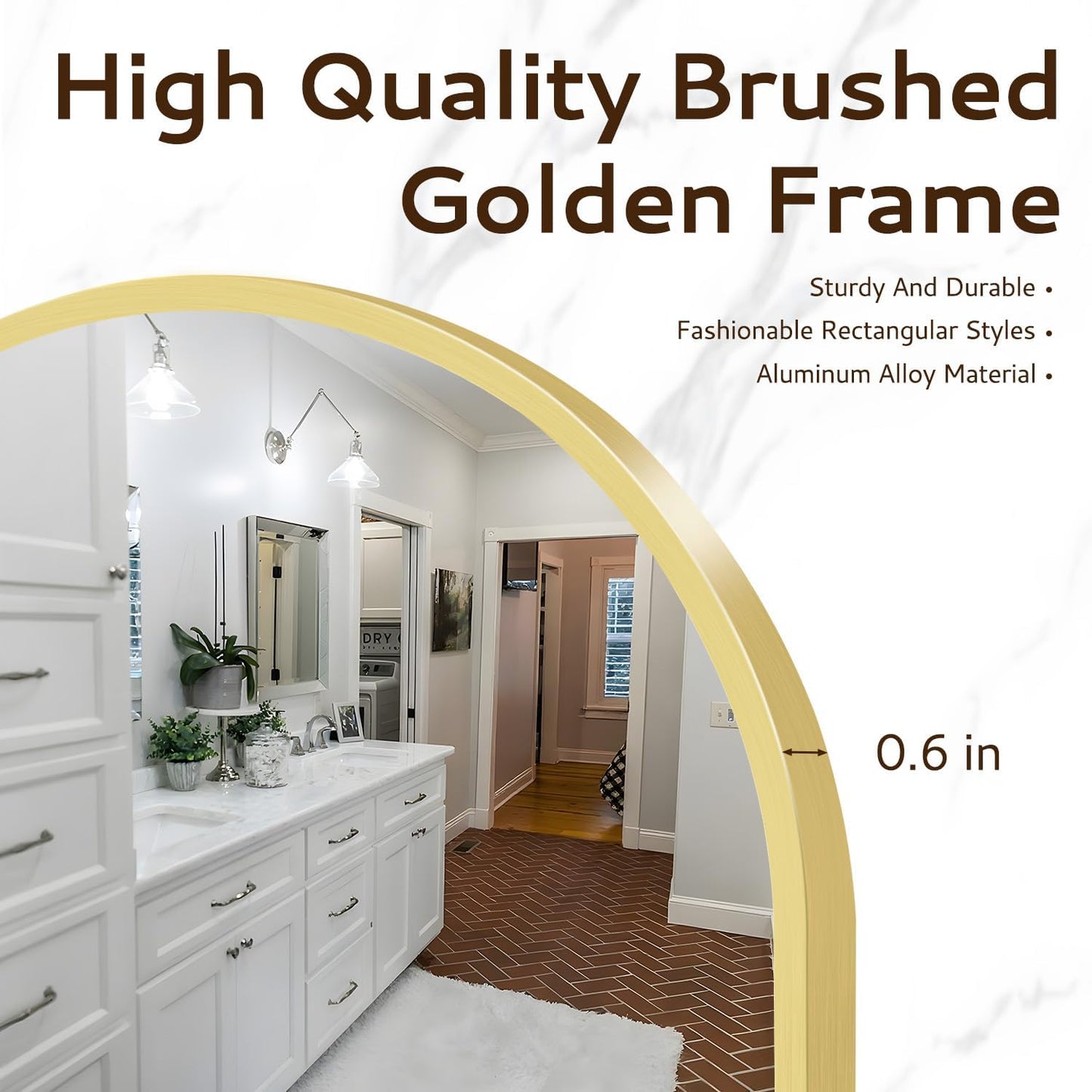 Circular Mirror Gold Round Mirror 18 Inch Round Bathroom Mirror Wall Mirrors Brushed Metal Frame Anti-Rust Tempered Glass for Bathroom Bedroom Entryway Living Room