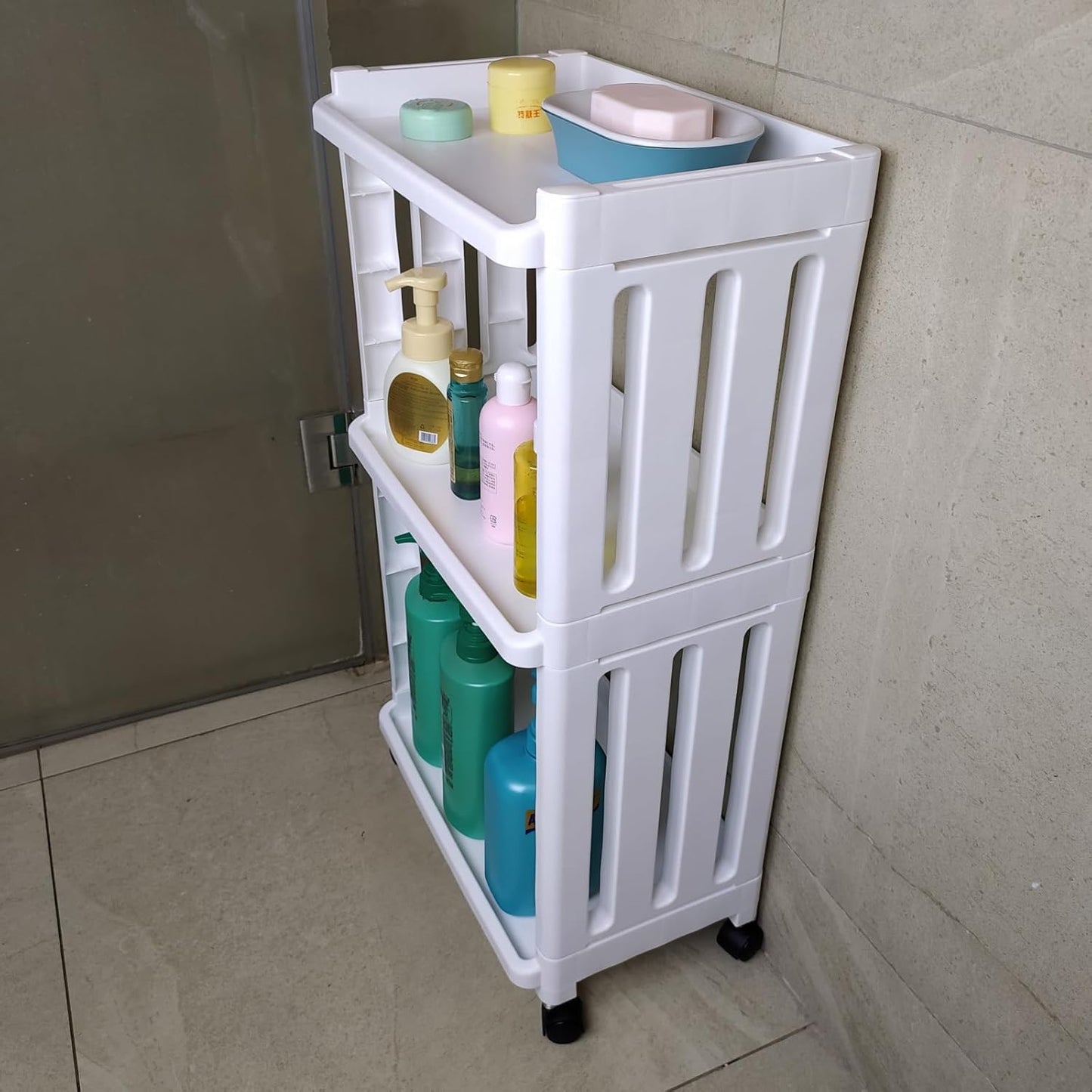 3 Tier Rolling Storage Cart Organizer Shelf on Wheels Movable Organization Rack with Wheels Shelving Unit Trolley for Bathroom Laundry Room Office Utility Cart (Taller Size)