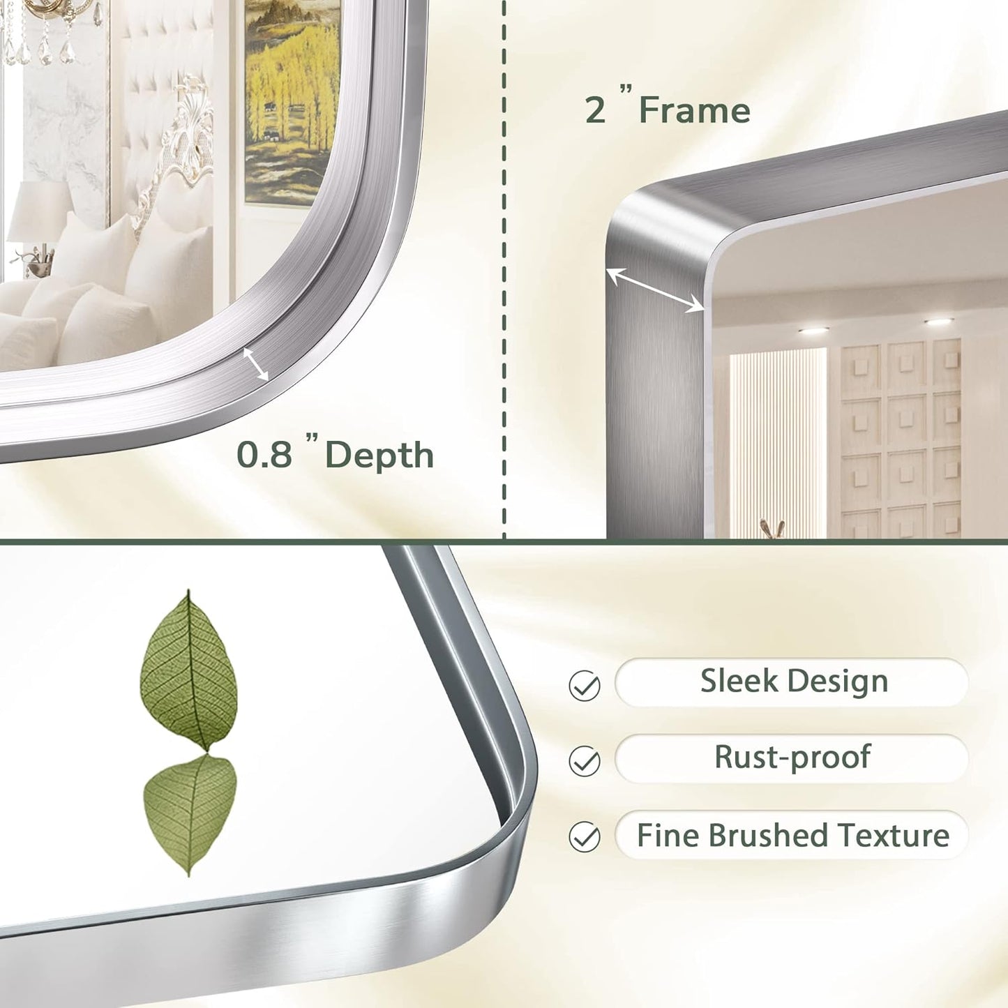 TokeShimi 20 x 30 Inch Silver Bathroom Wall Mirror Vanity Metal Frame Round Corner Rectangular for Home Decor Living Room Entryway (Horizontal/Vertical)