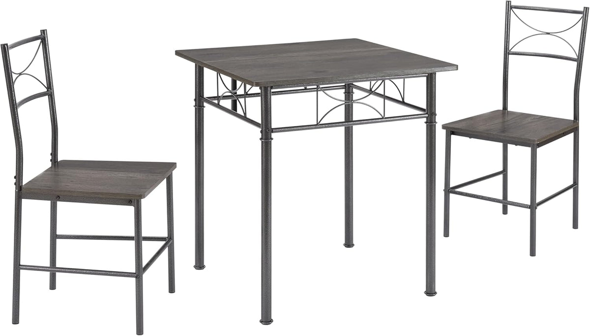 JOIN IRON 3-Piece Metal and Wood Indoor Modern Square Dining Table Furniture Set for Kitchen, Dining Room, Dinette, Breakfast Nook w/ 2Chairs - Gray