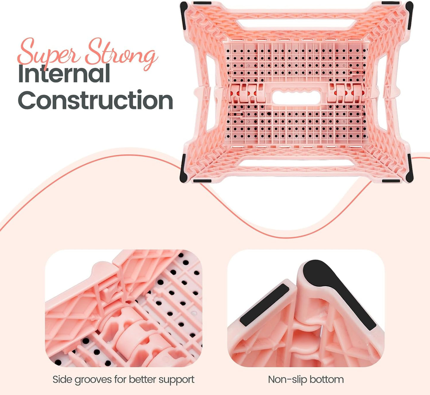 Delxo Folding Step Stool 9 Inch,Non-Slip Foldable Stools Up to 300 LBS,Kitchen Collapsible Fold Up Stepping Stool with Dotted 1 Pack,Pink