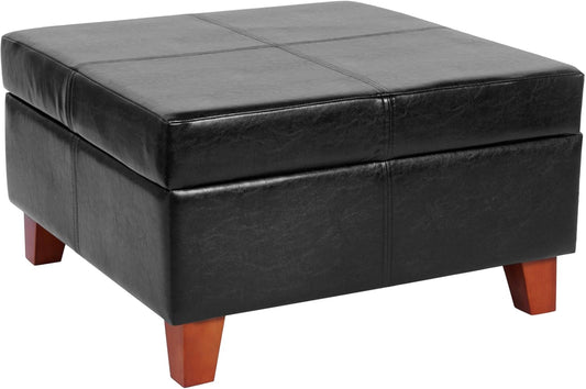 Homepop Home Decor |K2380-E169 | Luxury Large Faux Leather Square Storage Ottoman | Ottoman with Storage for Living Room & Bedroom, Black