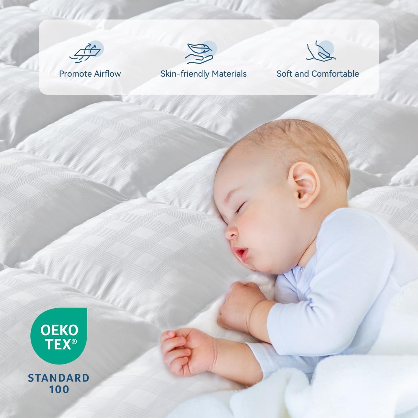 ELEMUSE King Cooling Mattress Topper, Extra Thick 1300gsm Mattress Pad for Back Pain Relief, Plush 500TC Cotton Pillow Top with Deep Pocket, Overfilled with Mixed Advansa Down Alternative Filling