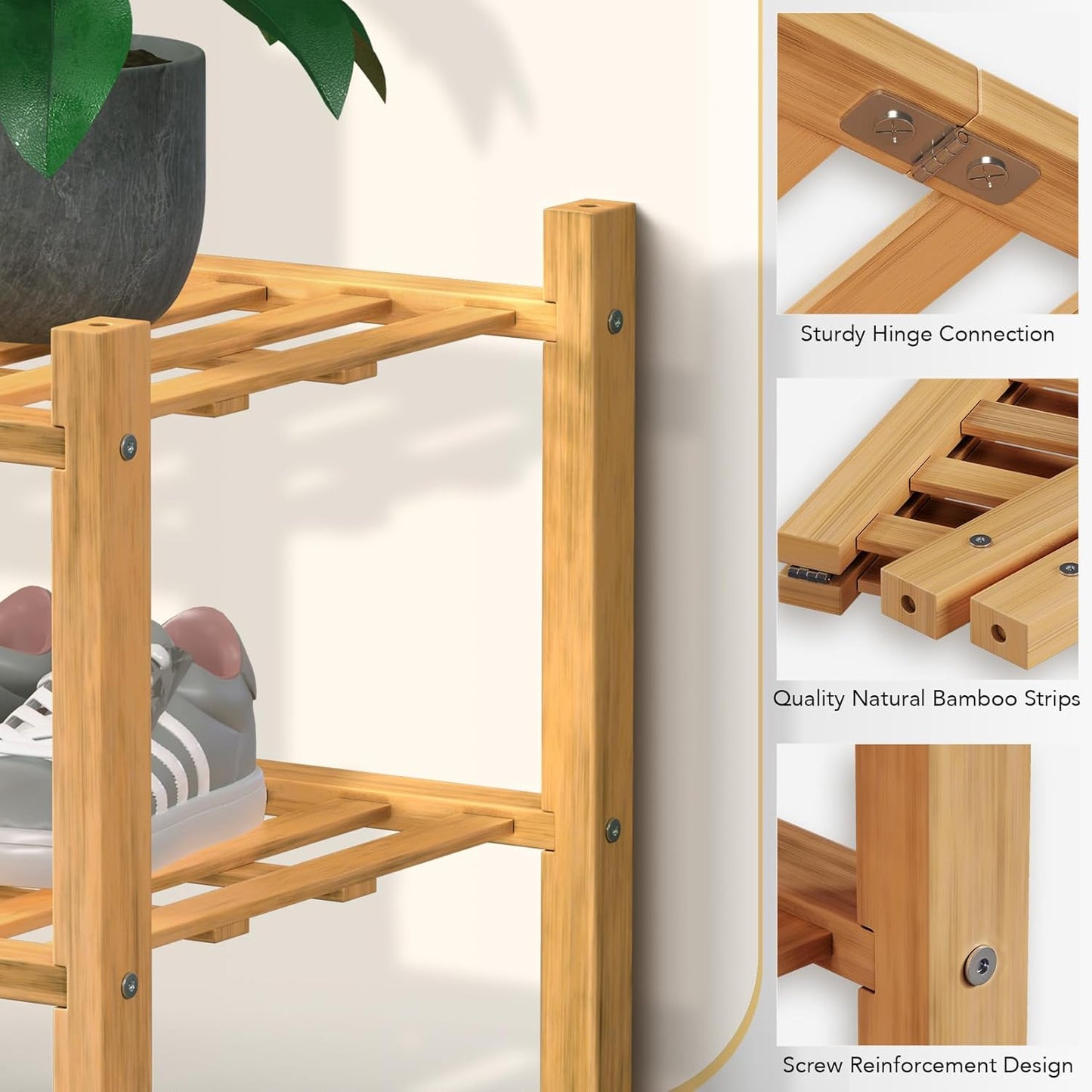Haddockway 5 Tier Bamboo Shoe Rack Storage Organizer, Multifunctional Free Standing Stackable Shoe Shelf with Grid Panel for Closet,Hallway,Entryway,Small Space 27"x11"x32" (Natural, 5 Tier)