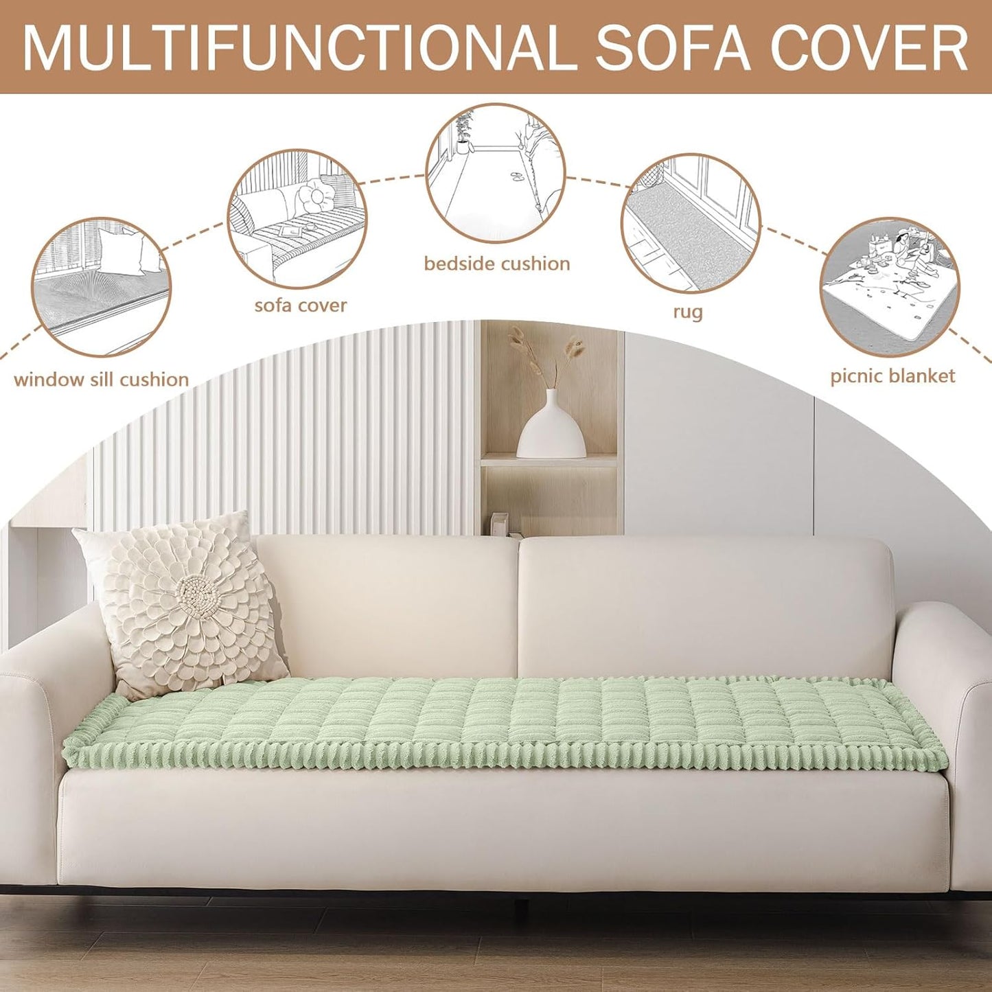 Smiry Couch Cover for Dogs Washable, Non Slip Fuzzy Pet Couch Covers for 3 Cushion Sofa Pet Friendly, Thick Soft Sofa Slipcovers Cushion Protector (Green, 27.6" x 70.9")