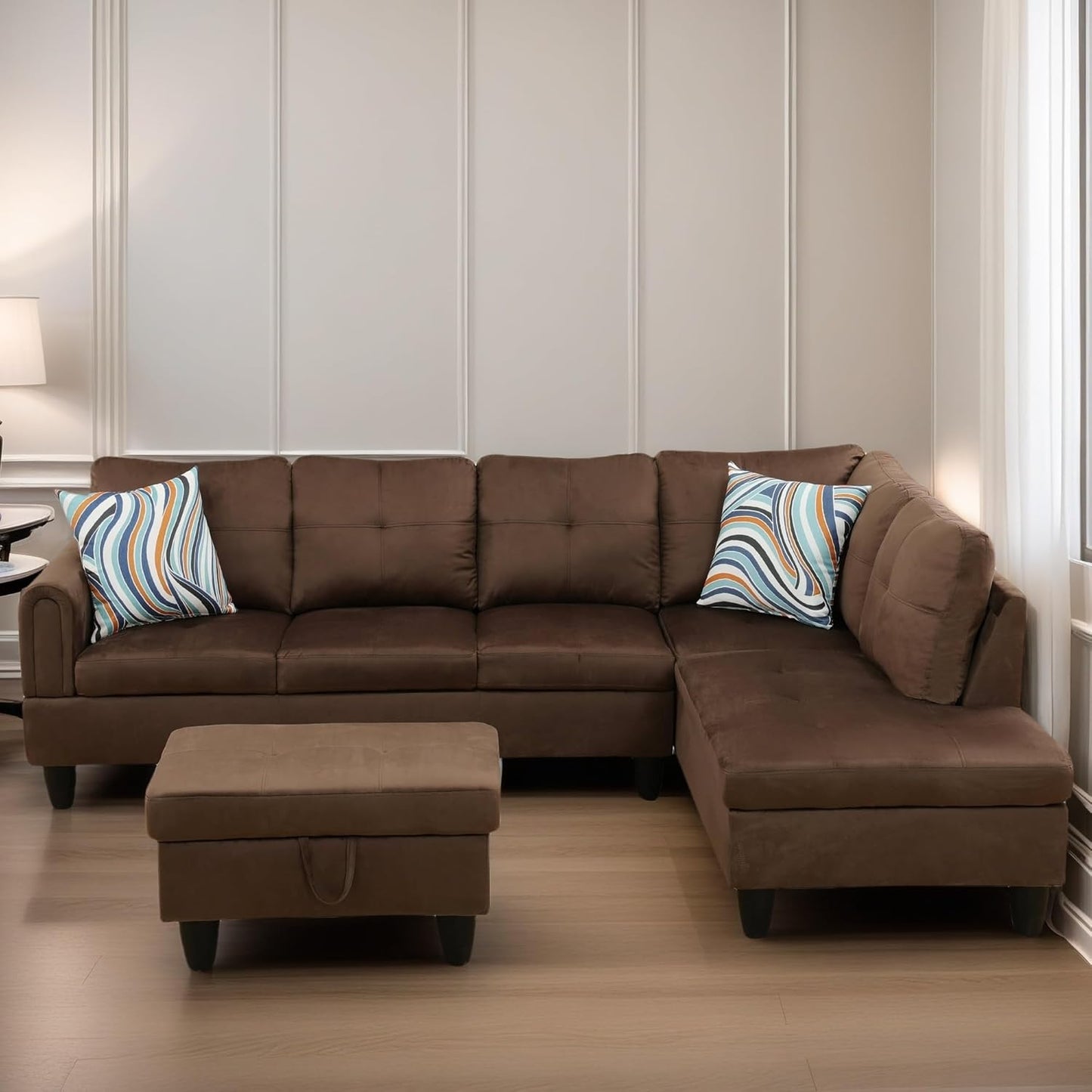 L Shaped Sectional Couches for Living Room, Modern Modular Sectional Sofa with Ottoman Storage, Comfy L Shaped Couch with Chaise for Bedroom Apartment Furniture, Brown