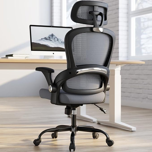 TRALT Office Chair - Ergonomic Office Chair with Back Support, Home Office Desk Chairs, 330lbs Wide Seat Big and Tall Office Chairs with Headrest, Comfy Desk Chairs (Grey Black)