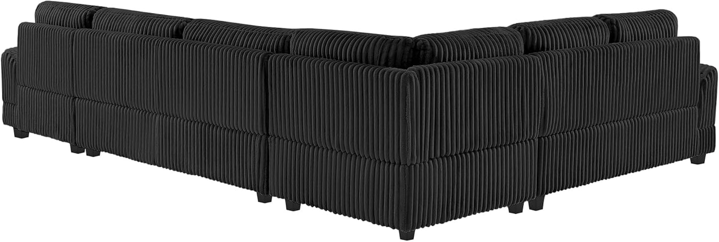 129" Oversized U Shaped Modular Sectional Sofa Couch for Living Room 7 Seater Plush Corduroy Upholstered Large Sofa Deep Seat Cloud Couch with Extra Wide Chaise Lounge and Detachable Thick Cushions