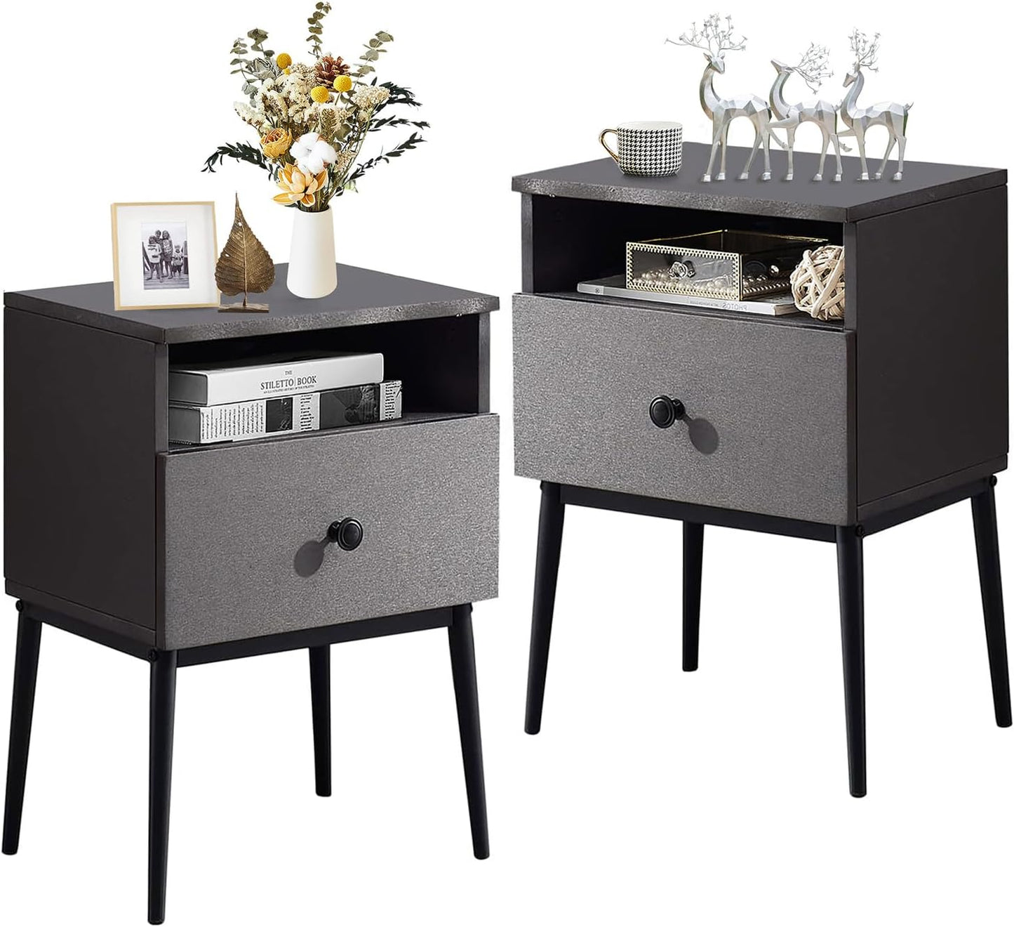 VECELO Modern Nightstands Set of 2,Square End Side Table with Drawer and Storage Space for Bedroom and Living Room