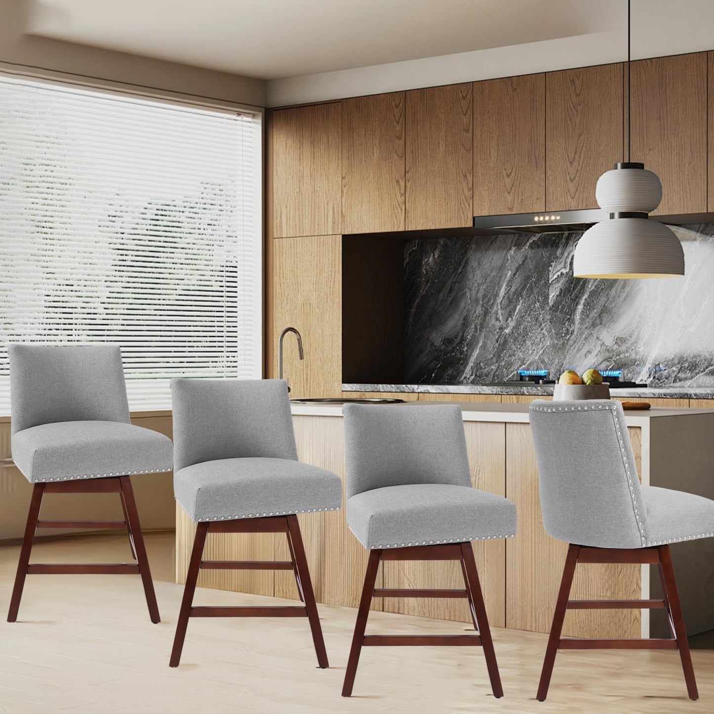 Counter Height Barstools Set of 6,360° Swivel Bar Stools with Back,26 inch Modern Counter barstools,Upholstered Bar Tall Stools for Kitchen Counter,Kitchen Island,Bar, Home (Light Gray, SET OF 6)