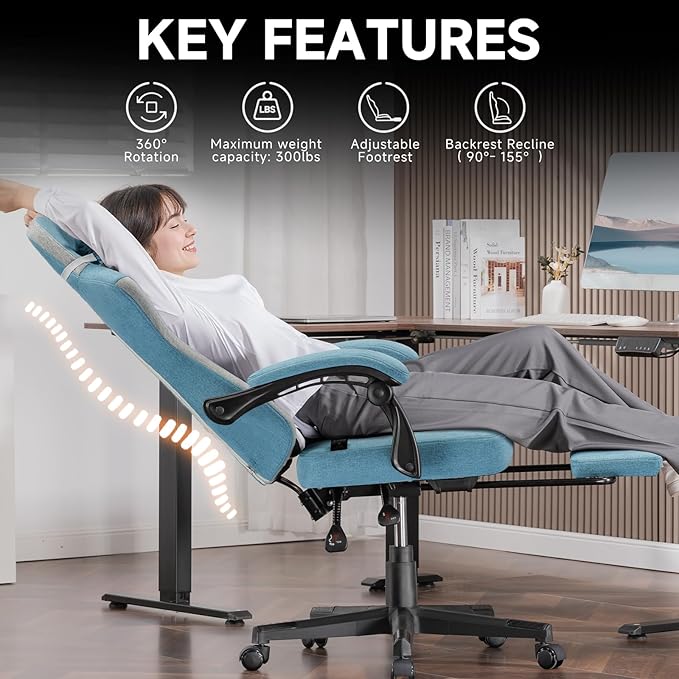 GTPLAYER Gaming Chair, Fabric Computer Office Chair with Pocket Spring Cushion, Ergonomic Office and Gaming, Video Gaming Chair with Linkage Armrests, High Back Desk Chair with Adjustable Recliner