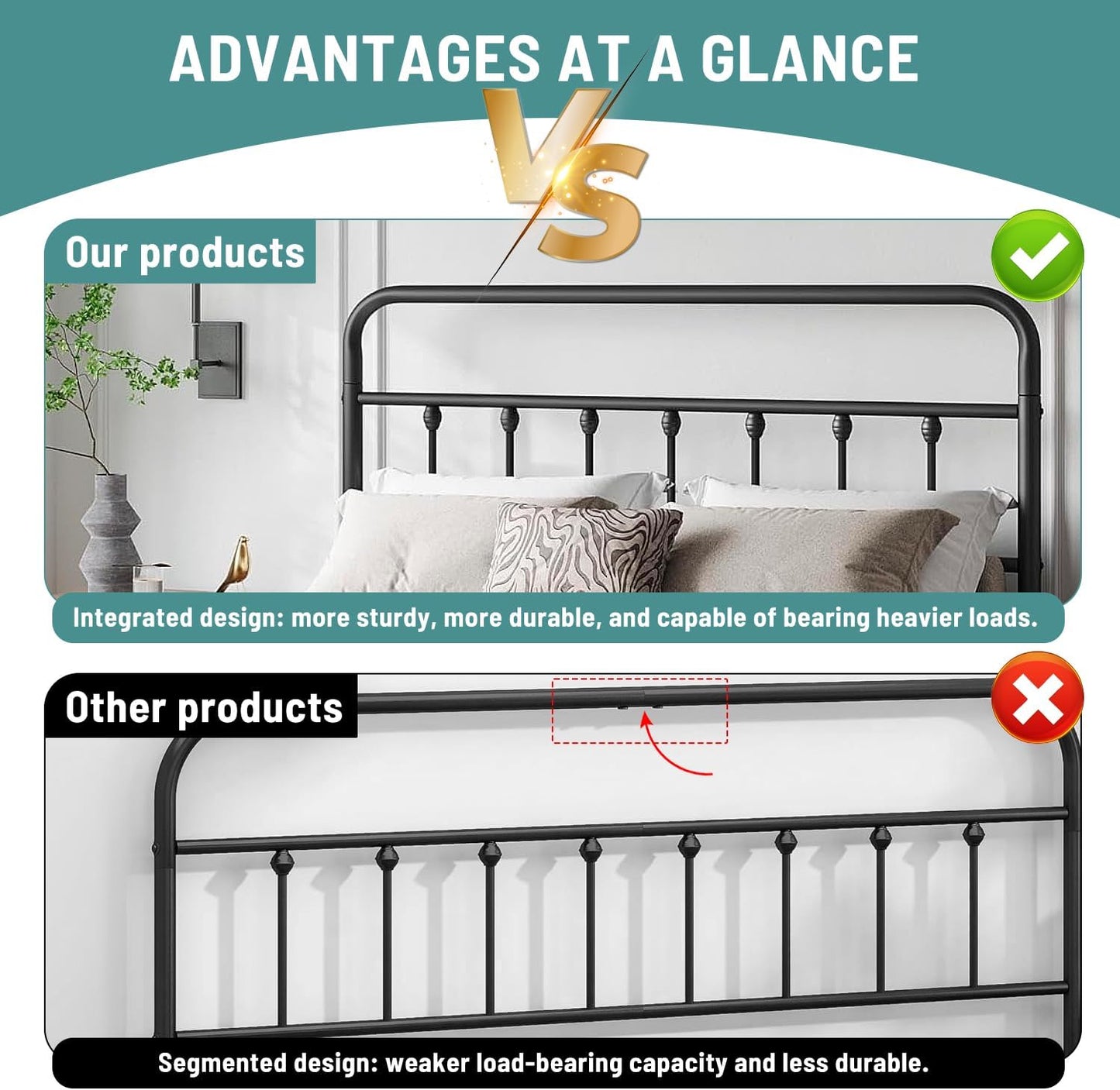 Twin Bed Frame-Classic Metal Platform Bed Frame Mattress Foundation with Victorian Style Iron-Art Headboard/Footboard/Under Bed Storage/No Box Spring Needed/Black