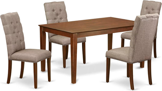 East West Furniture CAEL5-MAH-16 5 Piece Dining Table Set for 4 Includes a Rectangle Kitchen Table and 4 Dark Khaki Linen Fabric Parsons Dining Chairs, 36x60 Inch, Linen White