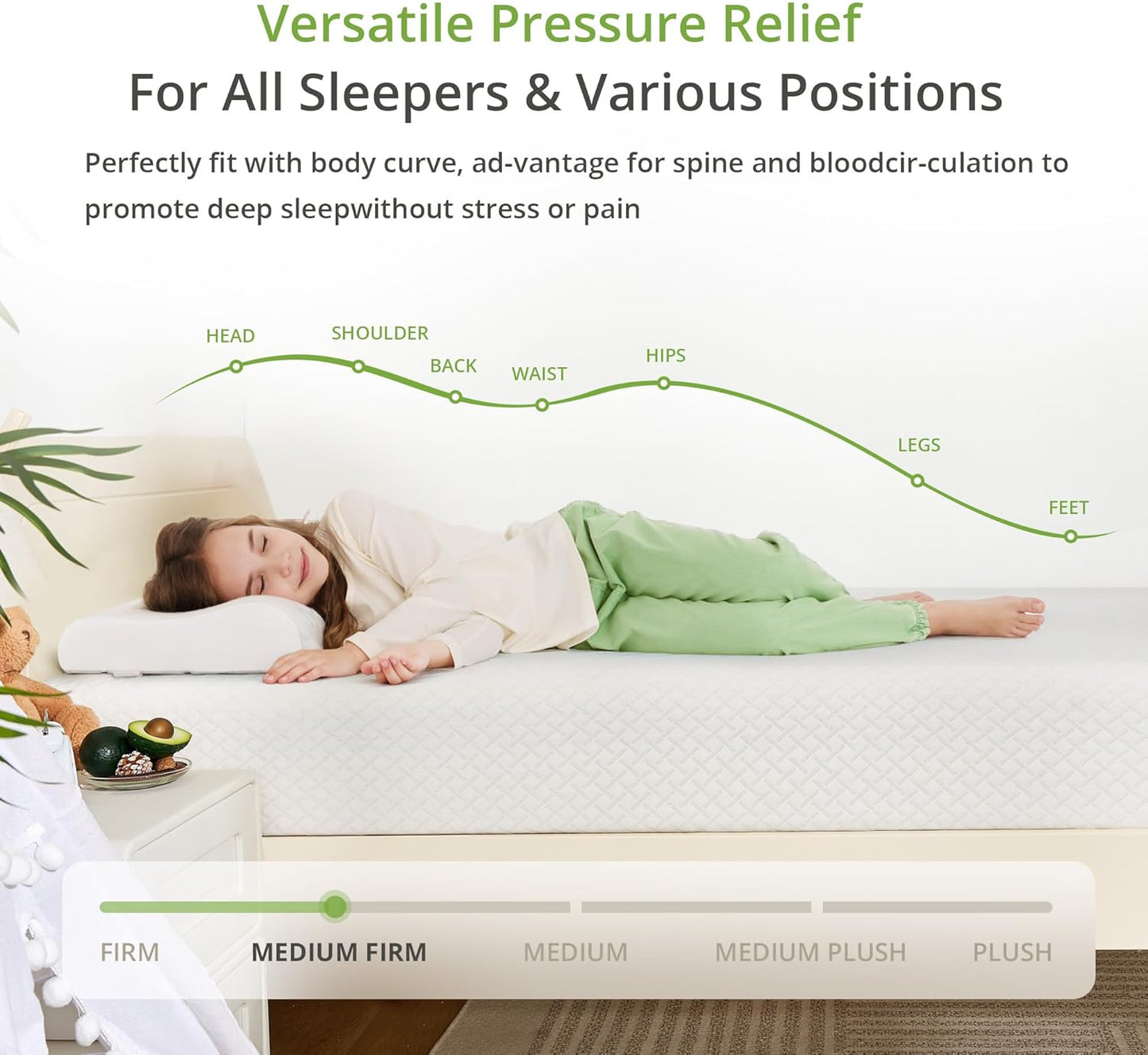 Twin Size Memory Foam Mattress, 10 Inch Bed Mattress in A Box with Cooling Green Tea Gel, Relieve Pressure with Medium Support, CertiPUR-US Certified, 75''L x 38''W, White