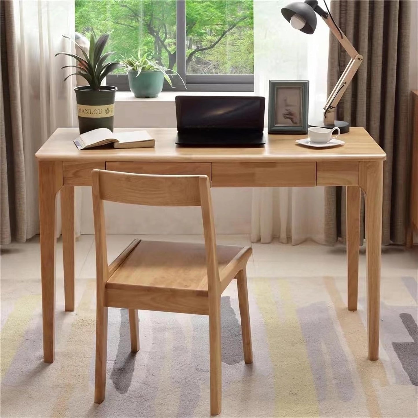 Solid Wood Desk with Drawers, Small Computer Desk for Small Spaces, Gaming Study Home Office Desks for Work, Student PC Desk for Bedroom, Escritorios para Cuartos (Wood Color, 39inch)