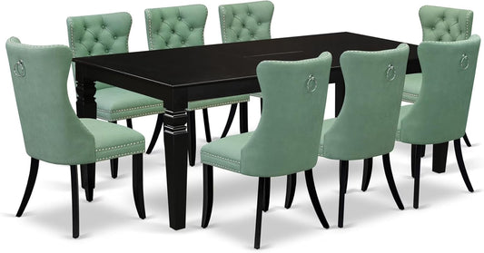 East West Furniture LGDA9-BLK-22 9 Piece Dining Set Includes a Rectangle Kitchen Table with Butterfly Leaf and 8 Polyester Fabric Parson Chairs, 42x84 Inch, Black