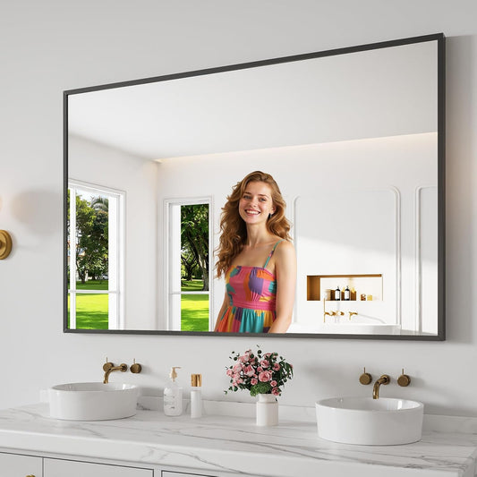 Koonmi Bathroom Mirror 36x55 Bathroom Wall-Mounted Mirrors, Modern Vanity Mirror for Bedroom, Living Room, Aluminum Alloy Frame Allow to Hang Horizontally or Vertically