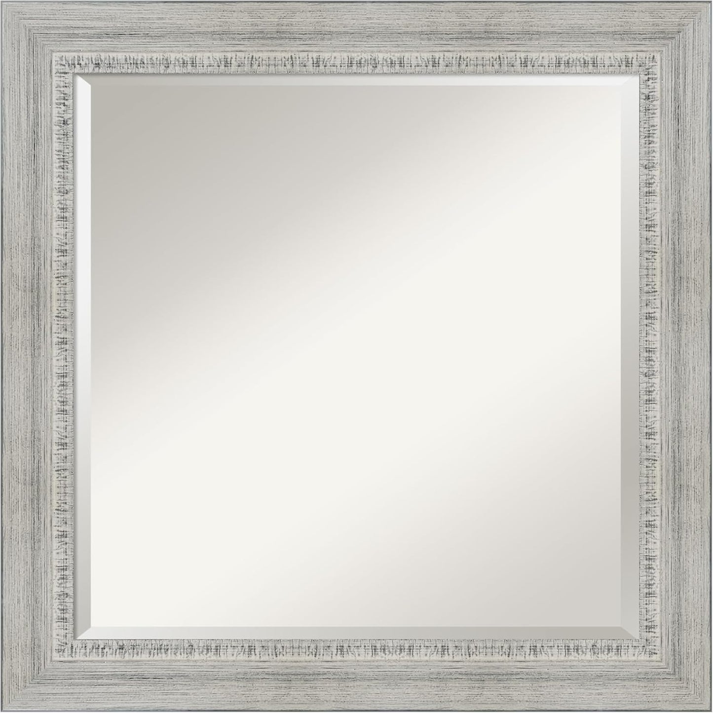 Amanti Art White Bathroom Mirror for Over Sink, 25x25 Rustic White Wash Square Vanity Mirror, Medium Rustic Farmhouse Wood Frame, Hangs Horizonally and Vertically, Bathroom Wall Decor, Beveled Edge