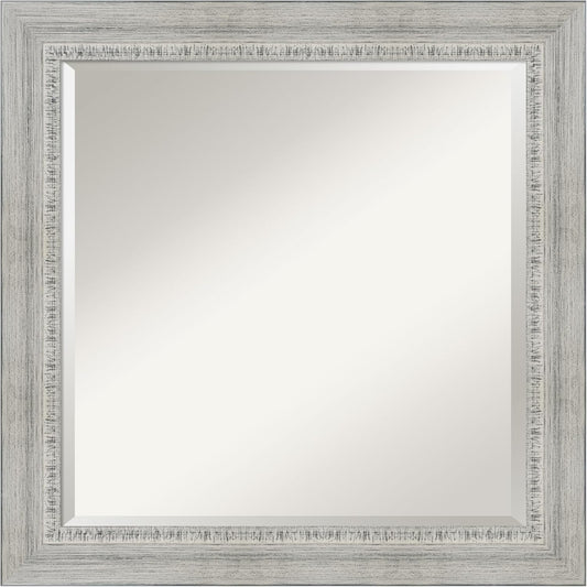Amanti Art White Bathroom Mirror for Over Sink, 25x25 Rustic White Wash Square Vanity Mirror, Medium Rustic Farmhouse Wood Frame, Hangs Horizonally and Vertically, Bathroom Wall Decor, Beveled Edge
