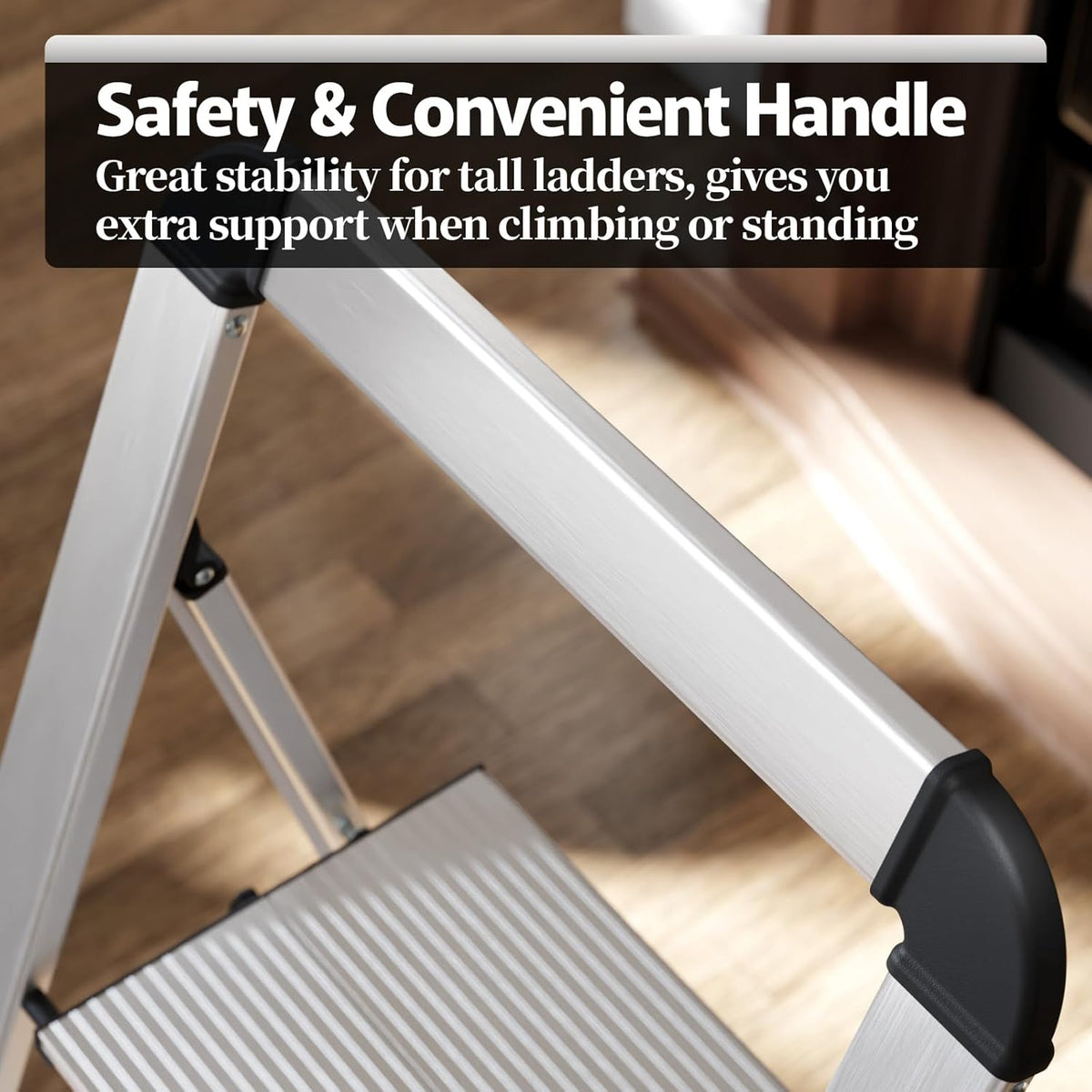 KINGRACK Aluminium 5 Step Ladder, Lightweight Step Stool with Non-Skid Pedals, Handrail, Foldable Step Ladder for Kitchen, Garage, Home, Space Saving, Sturdy and Portable, Silver