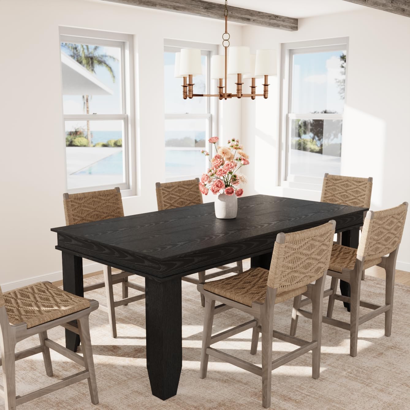 GarveeHome Farmhouse Dining Table for 6-8 People, 71" Long Black Kitchen Tables with Wooden Sturdy Frame, 6 Ft Large Rectangular Dinner Table for Living Room, Kitchen, Dining Room