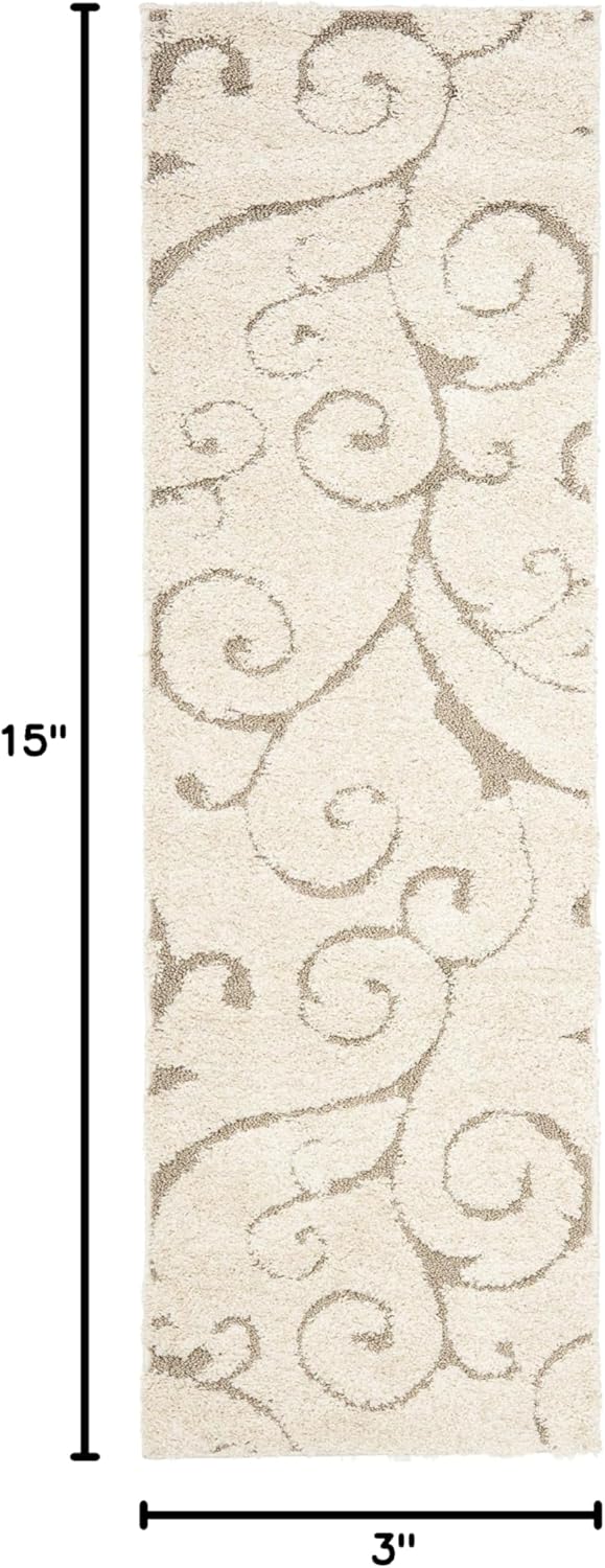SAFAVIEH Florida Shag Collection Runner Rug - 2'3" x 15', Cream & Beige, Scroll Design, Non-Shedding & Easy Care, 1.2-inch Thick Ideal for High Traffic Areas in Living Room, Bedroom (SG455-1113)