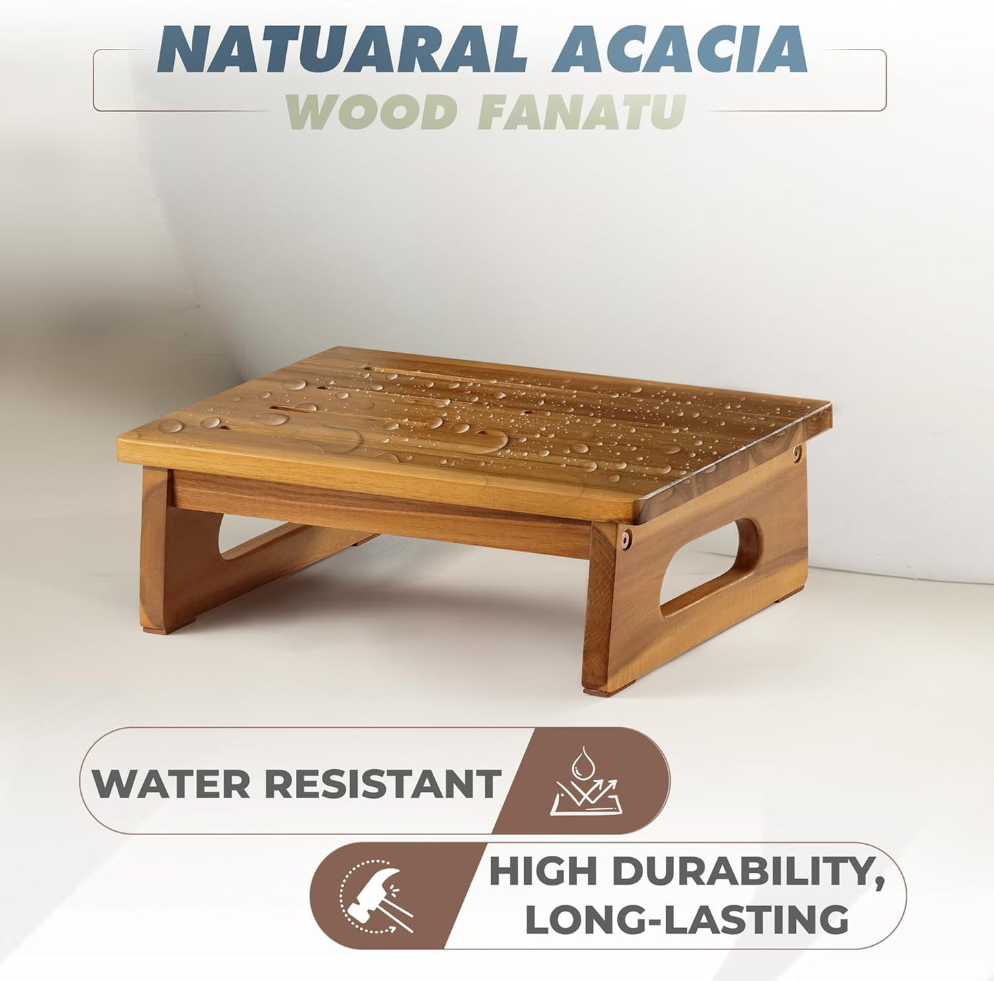 Wooden Step Stool, 5.3" One Step Stool for Adults with Handle, Durable & Portable Design Supports up to 550lbs for Bedroom, Kitchen, Bathroom or High Beds